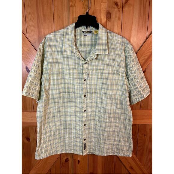 Cabela’s Cool Max Men’s Button Up Short Sleeve Green Shirt Size XL (3988) - Picture 1 of 6